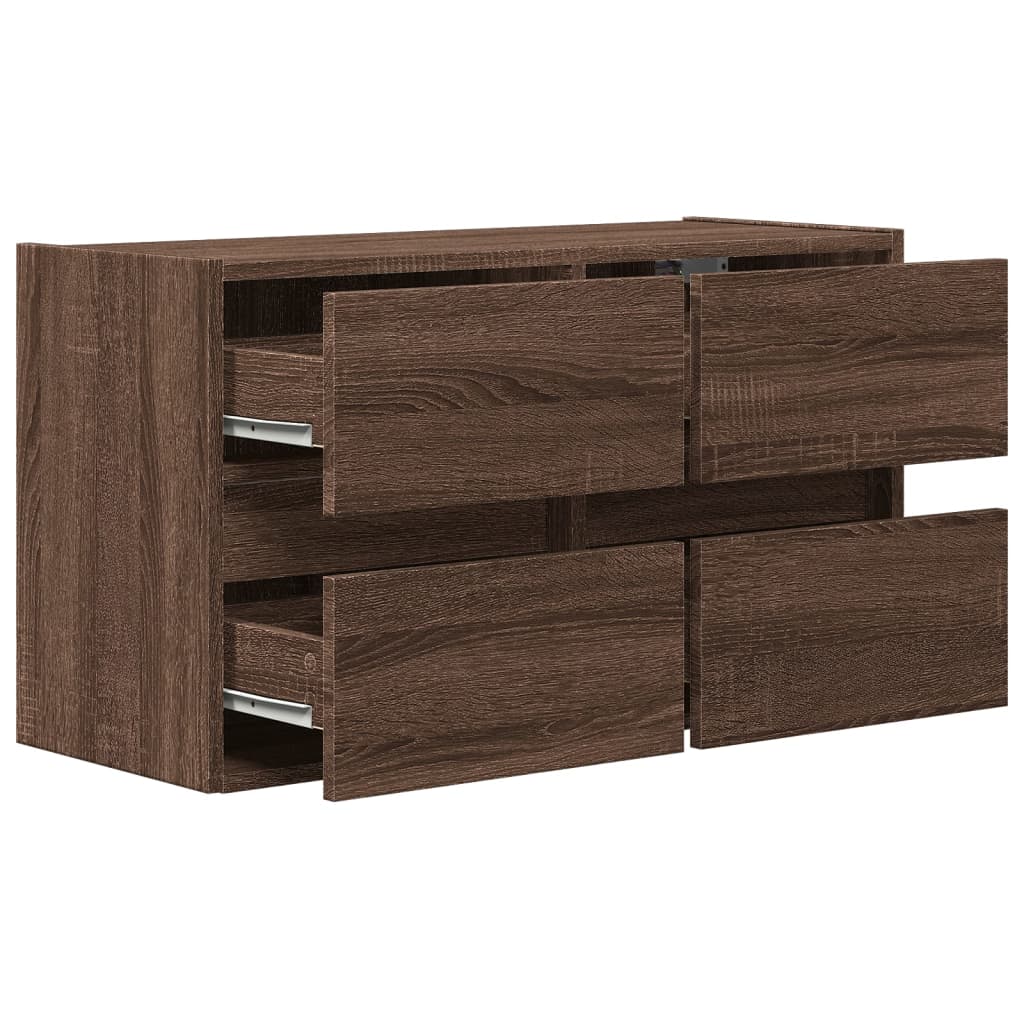 Wall Mounted TV Cabinet with LED Lighting Brown Oak Effect 80 X 31 X 45 Cm