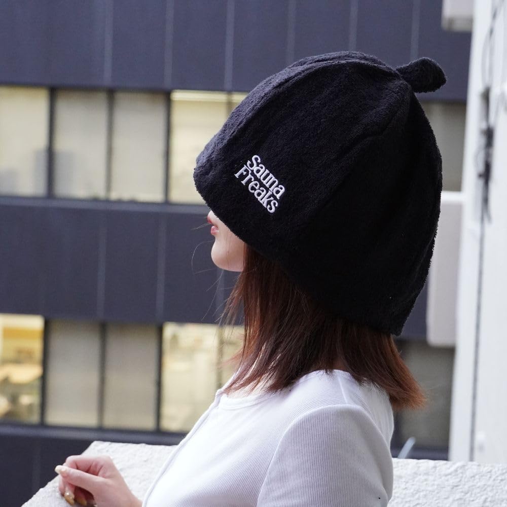 Sauna Freaks Sauna Hat, Cotton, Deep Coverage, Washable, Dryer Safe, Oversized, Stylish, Anti-Fever, Navy (Black) for Men and Women