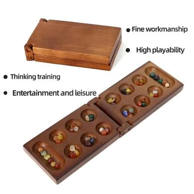 Xadrez Africano Mancala Antigo: O jogo de xadrez de madeira maciça é combinado com grânulos de pedra requintados e é um jogo de tabuleiro essencial