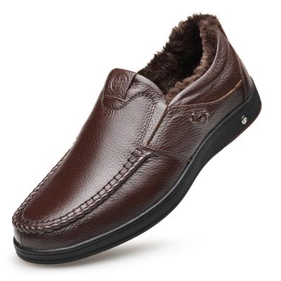 Fashion Genuine Leather Shoes Men Casual Plush Snow Boots Luxury Mens Loafers Moccasins Breathable Slip On Driving Warm Shoes