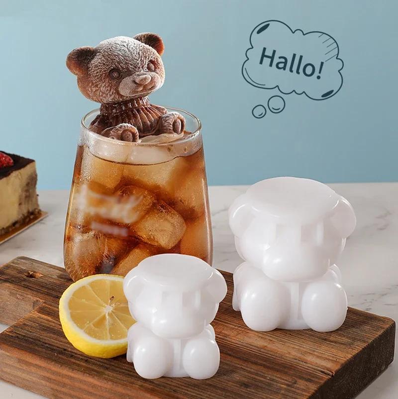 1-10PCS 3D Bear Silicone Ice Cube Mold Tray for Coffee Shop and Kitchen Chocolate Candy and Ice Cream Dessert Maker