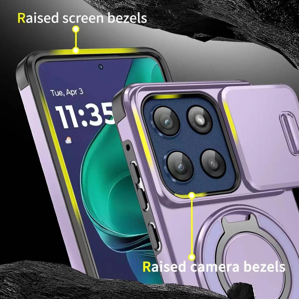 Shockproof Magnetic Phone Case for Motorola moto G 5G G Stylus Power play 5G 2025 Slide Camera Lens Ring Stand Protect Cover