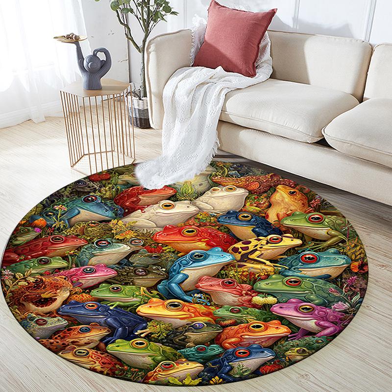 Frogs Round Area Rug,Carpet Rug for Living Room Bedroom Sofa Playroom Decor,Non-slip Floor Mat