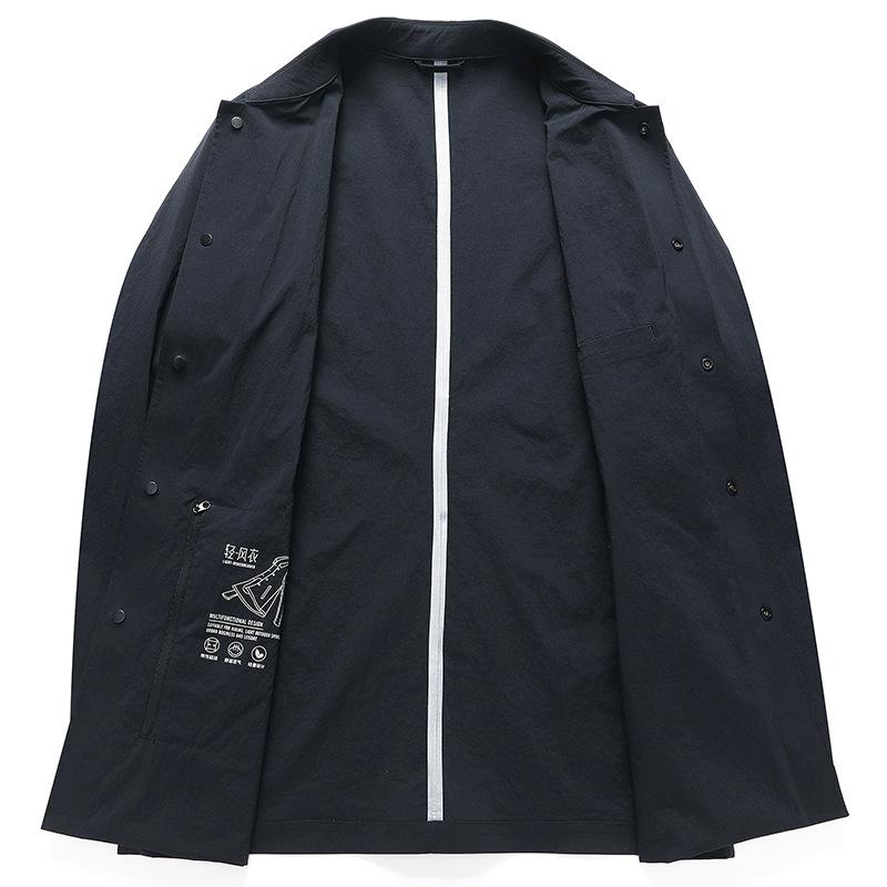 Frühling und Herbst Neue Nylon Elastische Trendy Trenchcoat Herren Mittel und Lang Trenchcoat Schlank Junge Männer