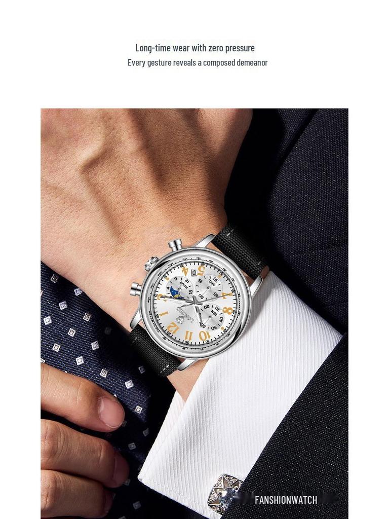 LONGBO Men's Luxury Multifunctional Quartz Watch - Nylon Strap, Waterproof, Hot-Selling