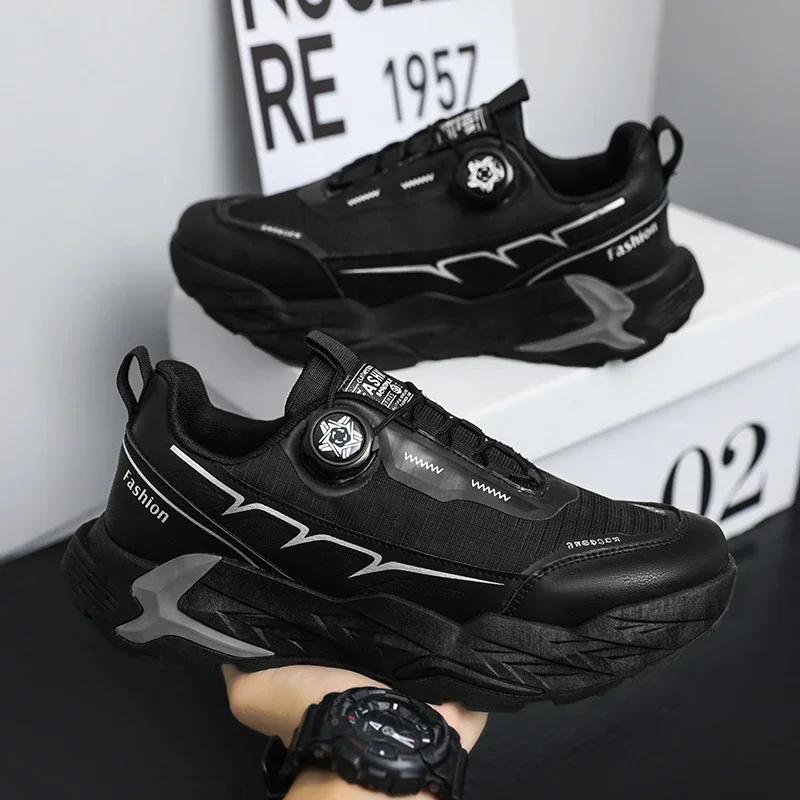 New Men'S Shoes Autumn Breathable Button Rotating Convenient Mesh Sports Outdoor Sports Leisure Running And Hiking Shoes