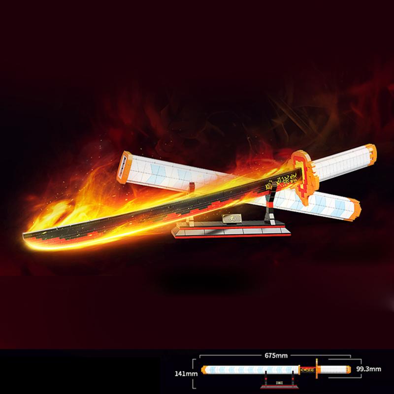790PCS Demon Slayer Rengoku Kyoujurou Sword Anime Ninja Building Blocks Knife Weapon Toy Katana Model Assemble Bricks Kids Gifts