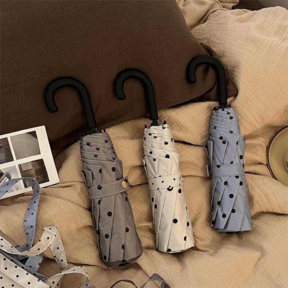 Polka Dot Bow Folding Umbrella Sun Protection Hand Operated Parasol Dual-purpose Sunshade Travel