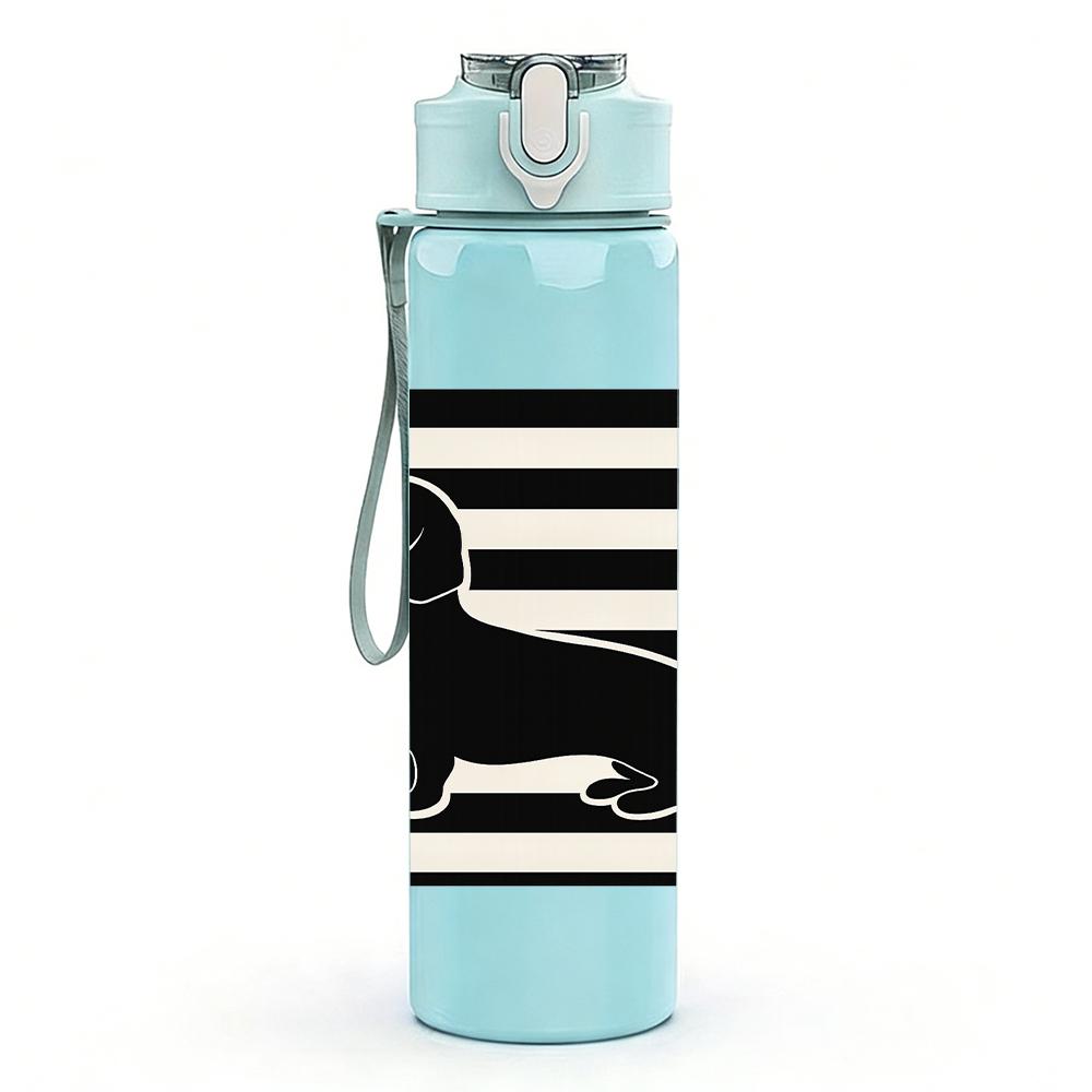 1PC Striped Dachshund Silhouette 750ml Color Plastic Sports Water Bottle Leakproof Flip Straw Lid For Sports Office Home Use