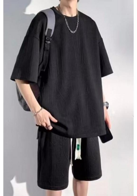 Men's Hong Kong Style Heavyweight Waffle T-shirt and Five-Point Pants Casual Sportswear Set