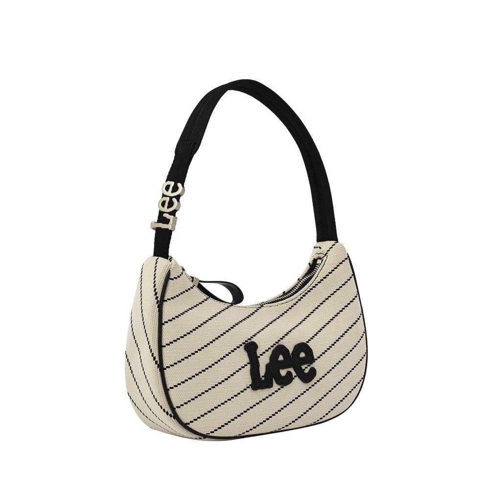 New Lee Fabric+Artificial Leather Crescent Bag, Underarm Shoulder Bag Women's Ecru LE240073M-903
