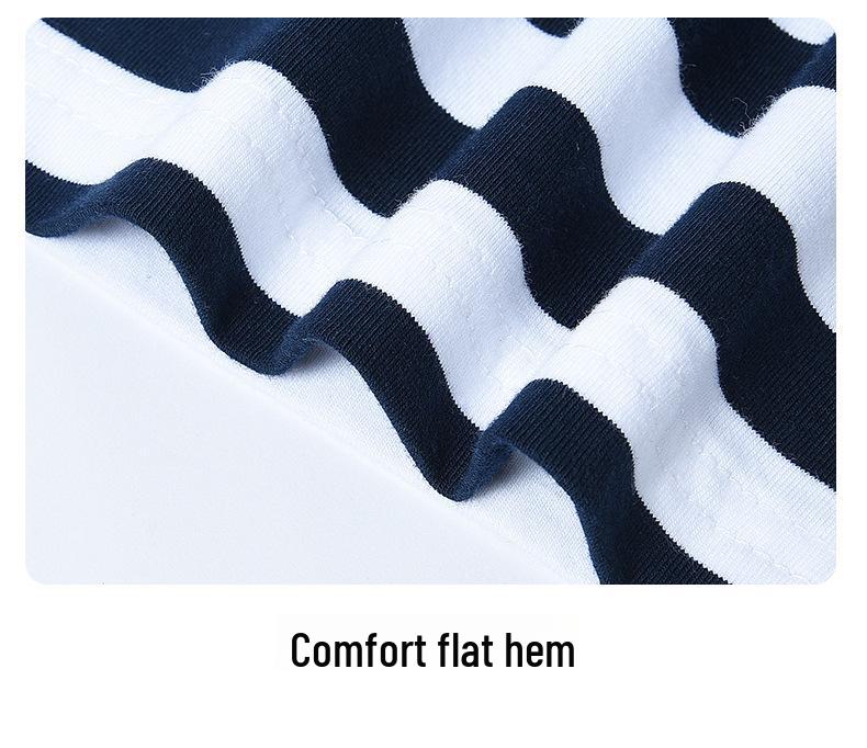 Damen Sommer Locker Geschnittenes Poloshirt mit Kragen – Fake Zweiteiler, Gestreift, Kurzarm, Reine Baumwolle