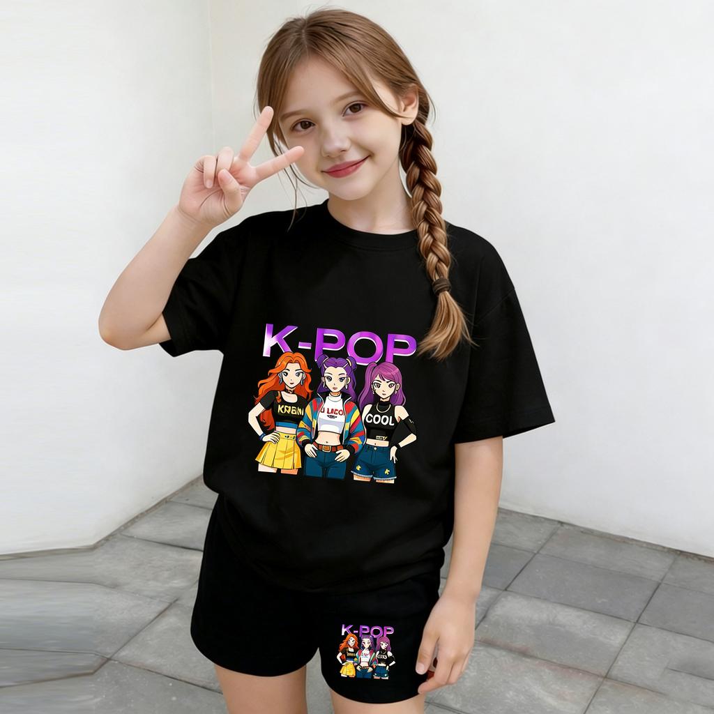 Children's Casual Short-sleeved Printed Short-sleeved Top And Shorts Two-piece Set