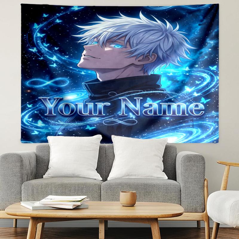 Personalized Name Gojo Satoru Tapestry, Wall Hanging Tapestry, Pattern Tapestry for Dorm Bedroom Living Room Wall Art Photography Backdrop