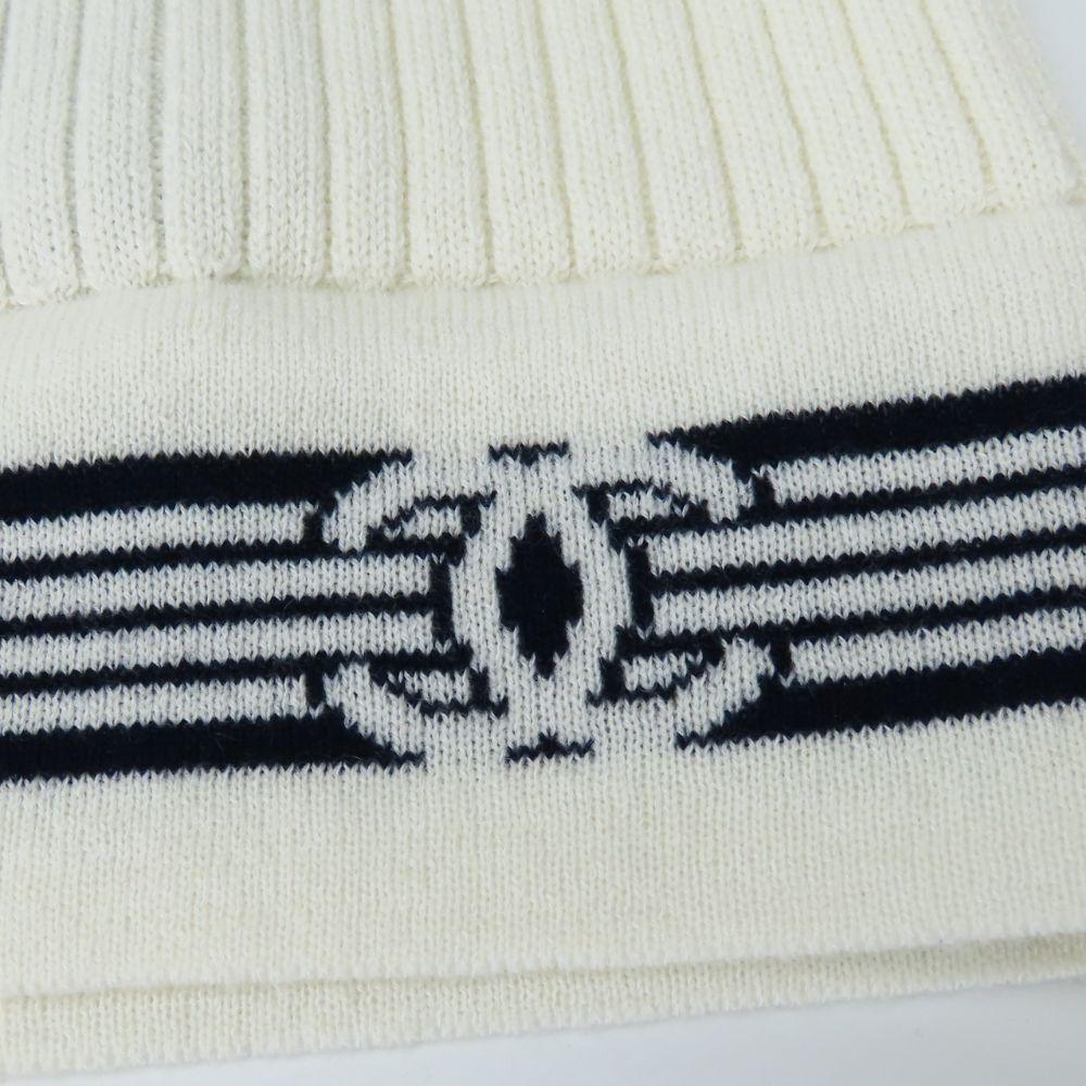 Used CHANEL Knit Cap Cashmere/cotton White Black Knit Hat