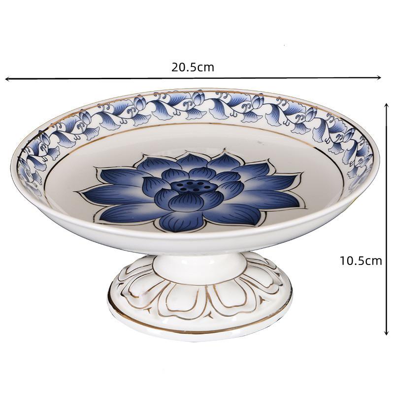 Buddhist Utensils and Supplies Ceramic Fruit Plate Blue and White Porcelain Fruit Plate Buddha Front Offering Tray