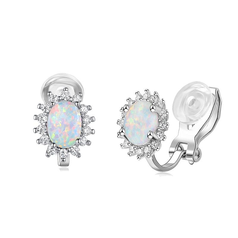 

Opal temperament elegant stud earrings women s simple popular earrings free of piercing ears sun flower ear clips Europe and America copper платиновый