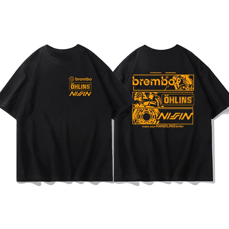 Top Summer Ohlins Black Tshirt Collection Motorcycle Shock Absorber Print Short Sleeve Tshirt Racing Fan Clothes