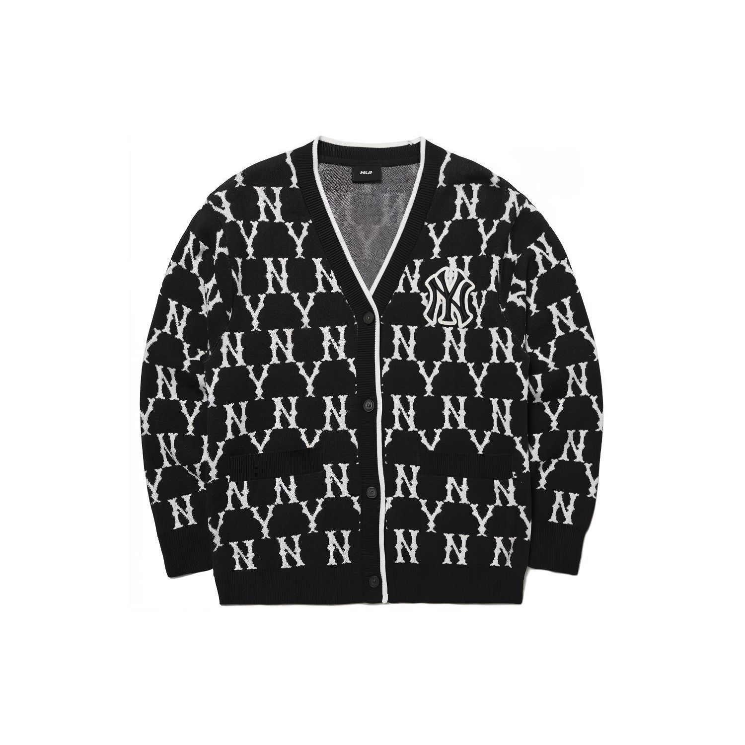 MLB Logo Muster Strickpullover Unisex Pullover Schwarz 3AKCM0121-50BKS M white