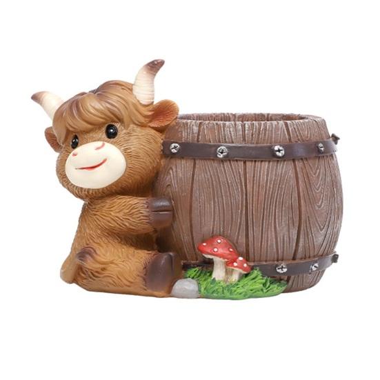 

Highland Cow Planter Cute Cartoon Cattle Resin Plant Pot Rustic Animal Flower Pot D