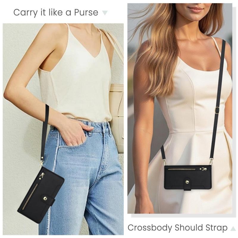Crossbody Lanyard Leather Zip Wallet Multi Card Phone Case for Samsung Galaxy S25 Edge S24 Ultra S23 Plus S22 S21 FE Flip Cover