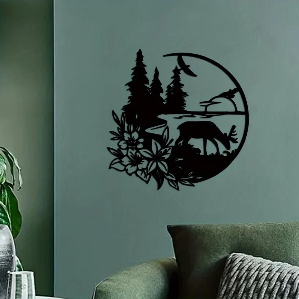 1pc Black Deer Wall Decoration - Modern Sticker Mural for Bedroom, Enhancing Room Decor with Style