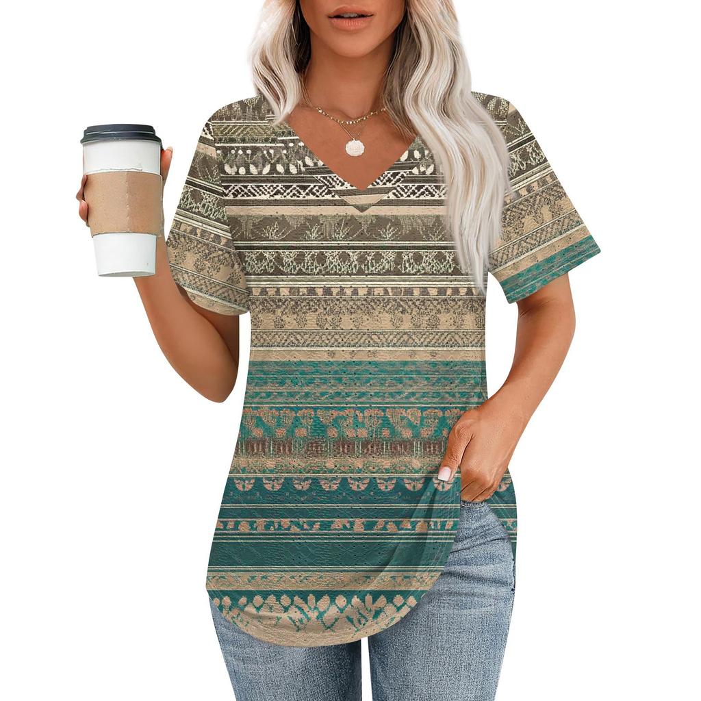 Womens T Shirts V Neck Short Sleeve Casual Tops Loose Fit Basic Tees With Curved Hem