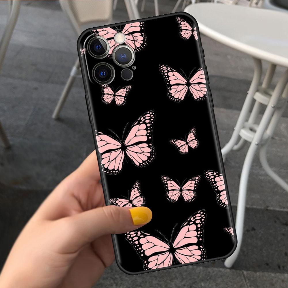 

Чехол для Apple iPhone 14 11 13 7 12 Pro 7 XR XS Max 8 Plus 6 14Pro черный мягкий чехол для телефона Funda Beauty Pink Butterfly iPhone 14