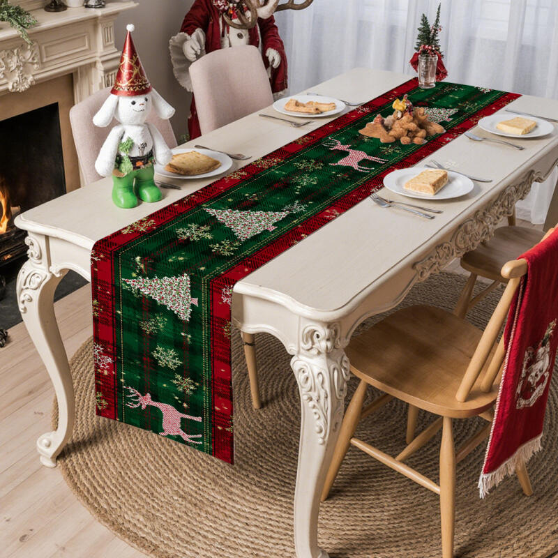 33*183cm Christmas Table Runner Set - Linen-Look Digital Print Holiday Decor for Dining Tables & Cabinets