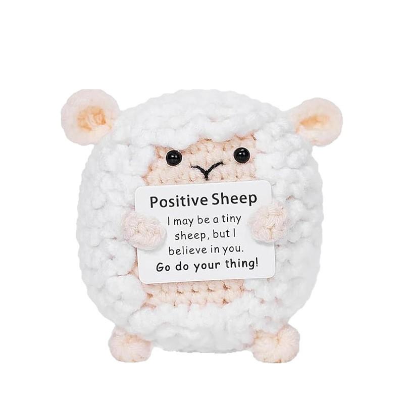 Funny Positive Energy Crochet Sheep Doll Pocket Hug Handmade Knitted Emotional Support Sheep Desktop Ornament Christmas Gifts