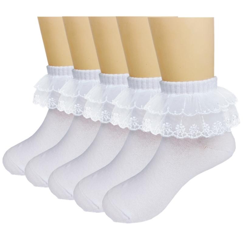 3 Pair Comfortable Girls Ankle Socks Elegant Double Layer Lace Ruffle Socks for Ages 1-10+ Years Kids Daily Wear