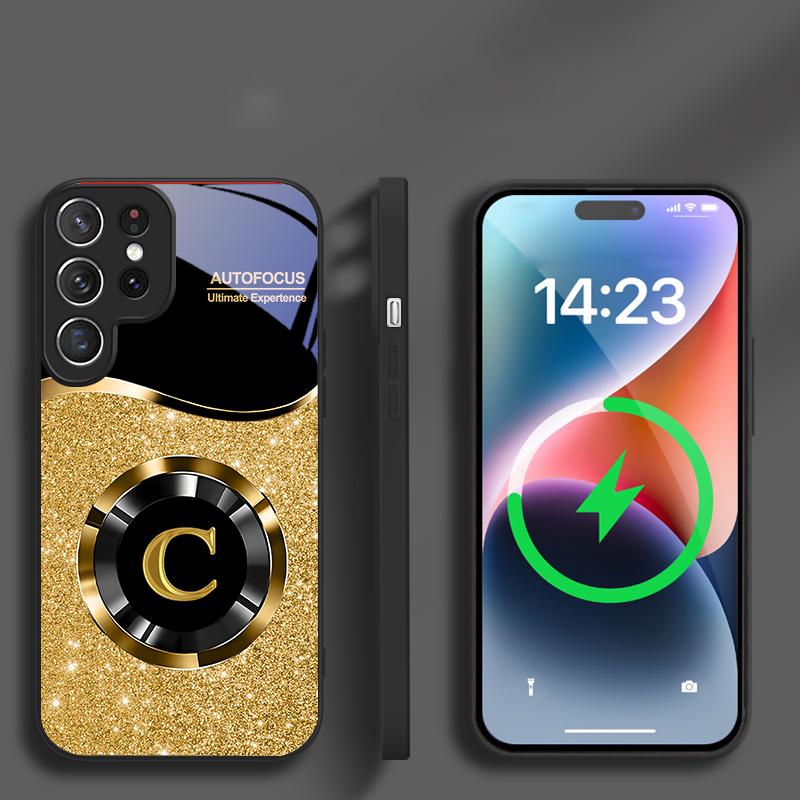 Circular golden letters For Samsung S26 S20Ultra S21 Pro S22 Plus S23 FE S24 Ultra S25 Edge For Magsafe Glass Phone Case