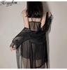 Damen Seiden-Spitzen-Strumpfhalter-Strümpfe & Bodycon-Rock Nachthemd Set - Sexy Zweiteiliger Pyjama 2023