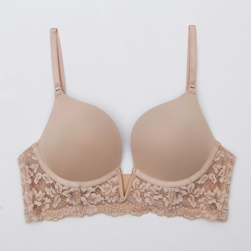 French Sexy Bra Deep V Seamless Underwear Women Lace Embroidery Push Up Bras Summer Detachable Strap Backless Brassiere