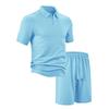 2026 New Men's Summer Casual Loose Fit T-Shirt Shorts Set Lapel Jacquard Thin Short-Sleeved Sports Polo Shirt Set