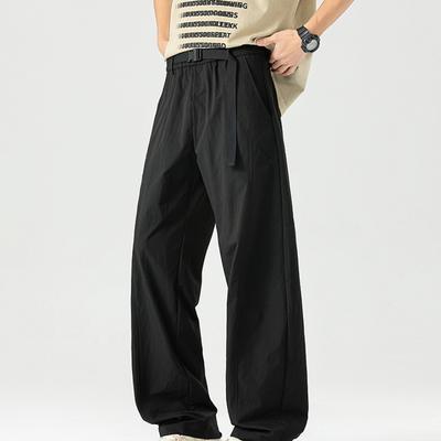 Summer Thin Casual Scimitar Pants for Men's Street Loose Straight Ice Silk Simple Wide-leg Pants