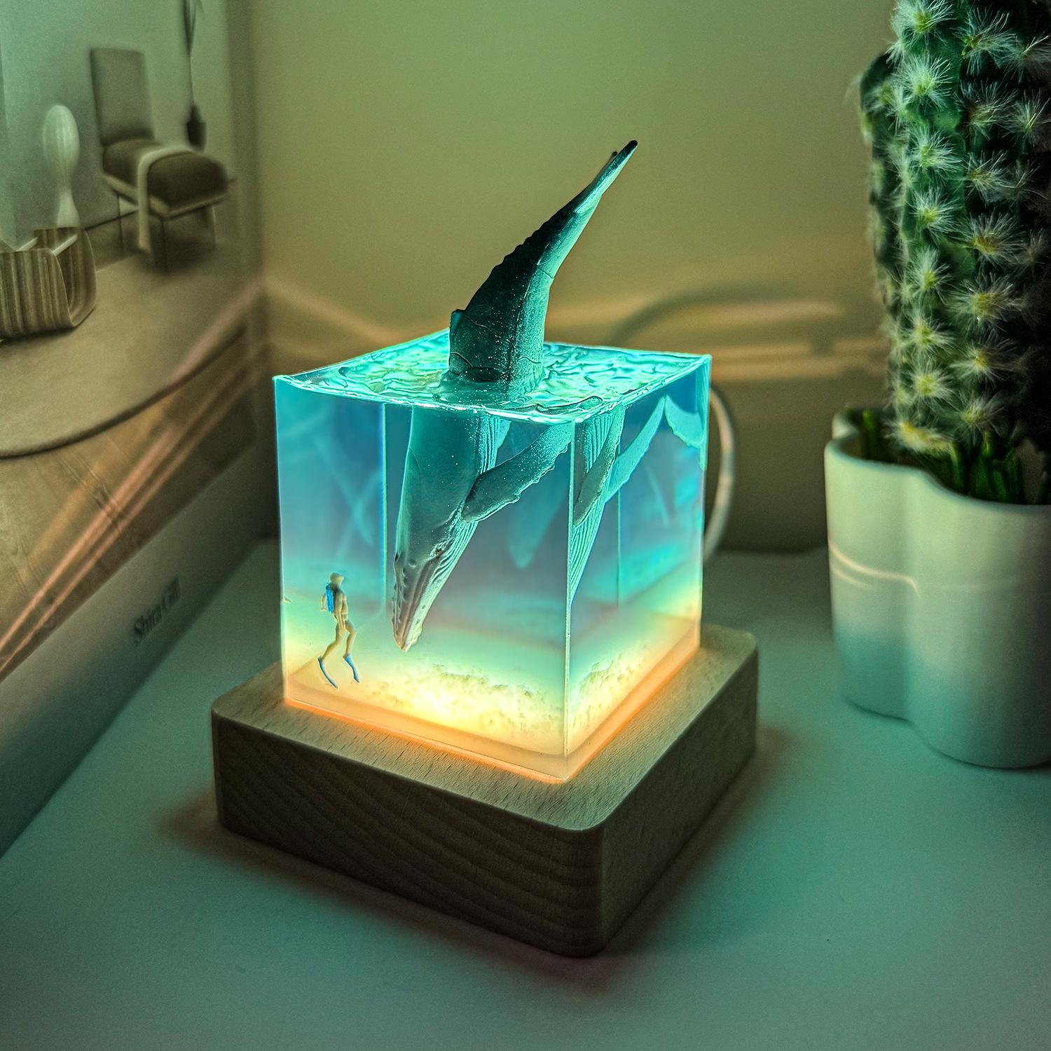 Ocean Whale Epoxy Resin Night Light: Trendy Home Decor Toy and Birthday Gift Warm Light
