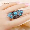 Vintage Inlaid Turquoise Crystal Stone Finger Ring Male Female Rings Hollow Party Symmetric Jewelry