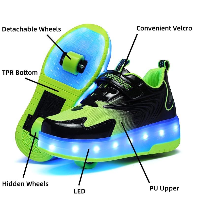 2 Wheel Inline Roller Skates Shoes for Boys and Girls LED Roller Skates for Children's Racing Ice Skating Sneaker with Wheels