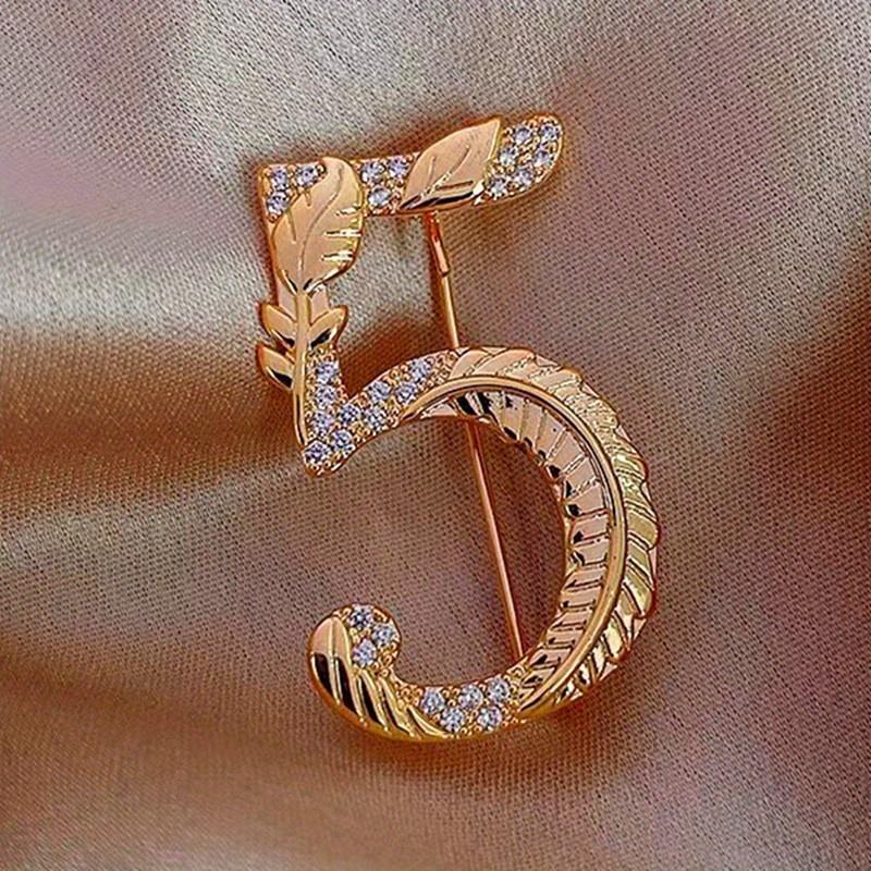 Women Men Number 5 Crystal Exquisite Elegant Pin Badges Fashion Classic Lady Rhinestone Brooch Jewelry