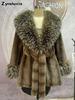Women's Leopard Print Faux Fur Coat with Wide Collar and Slim Fit for Winter Formal Wear