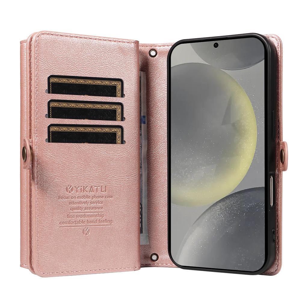 For Samsung Galaxy S25/Galaxy S24 Case YIKATU YK-008 Zipper Wallet Leather Phone Cover with Shoulder Strap