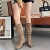 New Women's Vintage Chunky Heel Western Cowboy Boots for Women Winter Suede Ankle Boots Woman Pointy Chunky Heels Short Boots