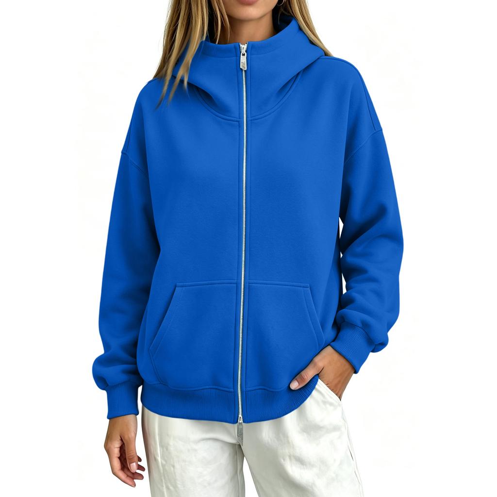 Women's Fashion Loose Fit Zip-Up Hoodie Casual Long Sleeve Sweatshirt