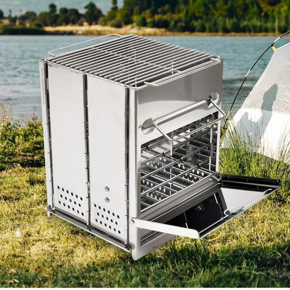 Stainless Steel Folding Camping Wood Stove Portable Backpacking BBQ Grill  Backyard