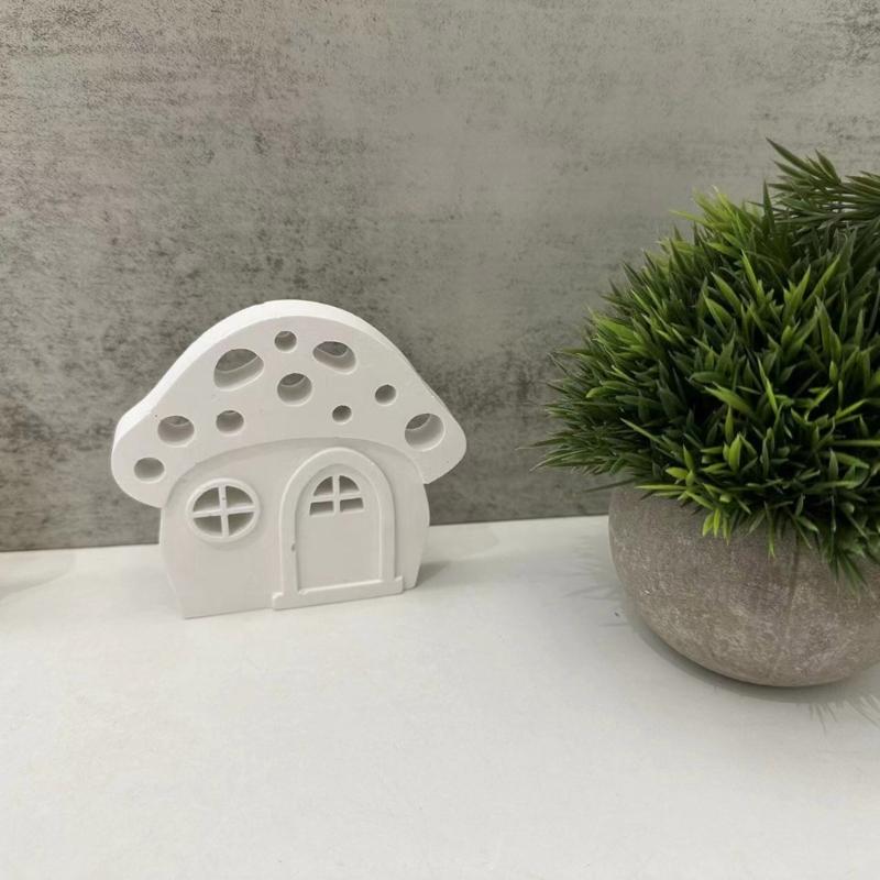 Mushroom House Candle Holder Silicone Mold 3D Houses Making Supplies Plaster Concrete Resin Candlestick Casting Molds