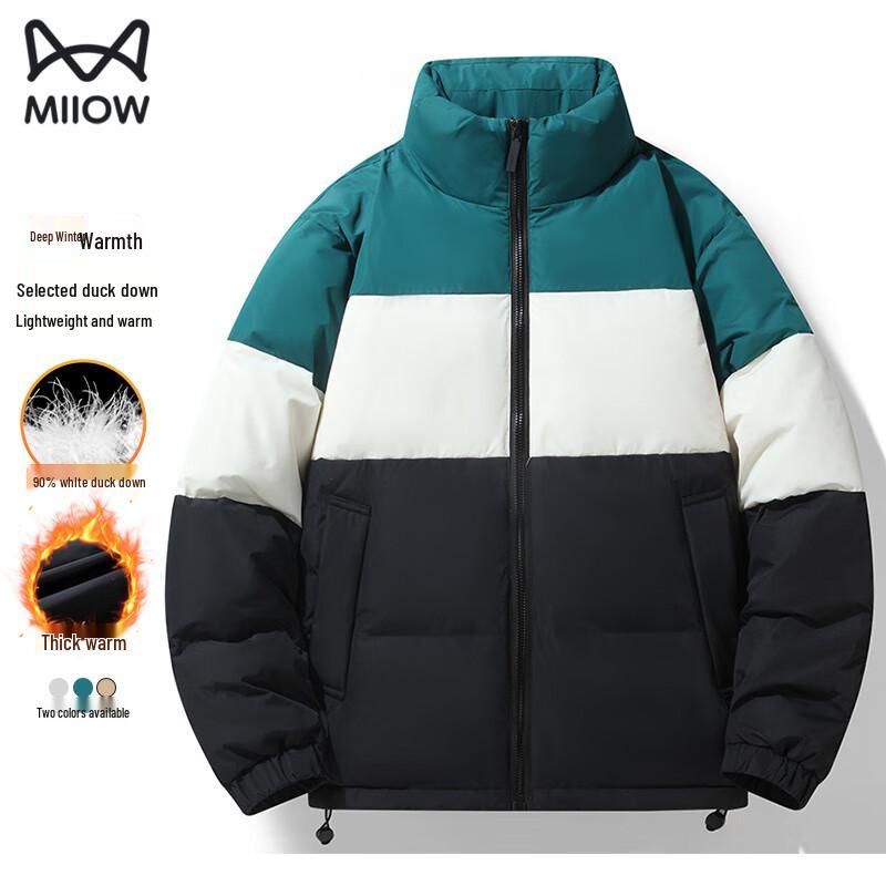 MiiOW Men s Color-block Stand-Up Collar White Duck Down Jacket M
