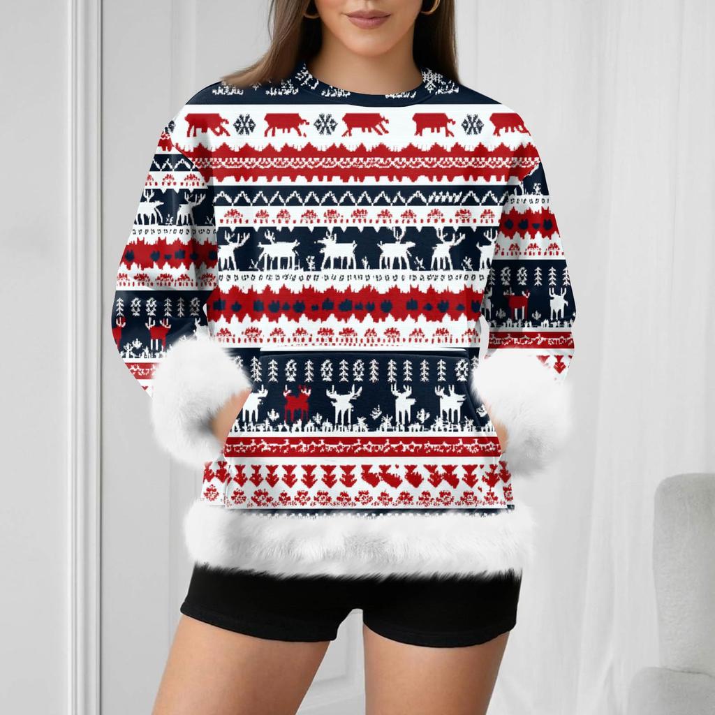 Women's Casual Fashion Christmas Retro Print Long-Sleeve Sweatshirt