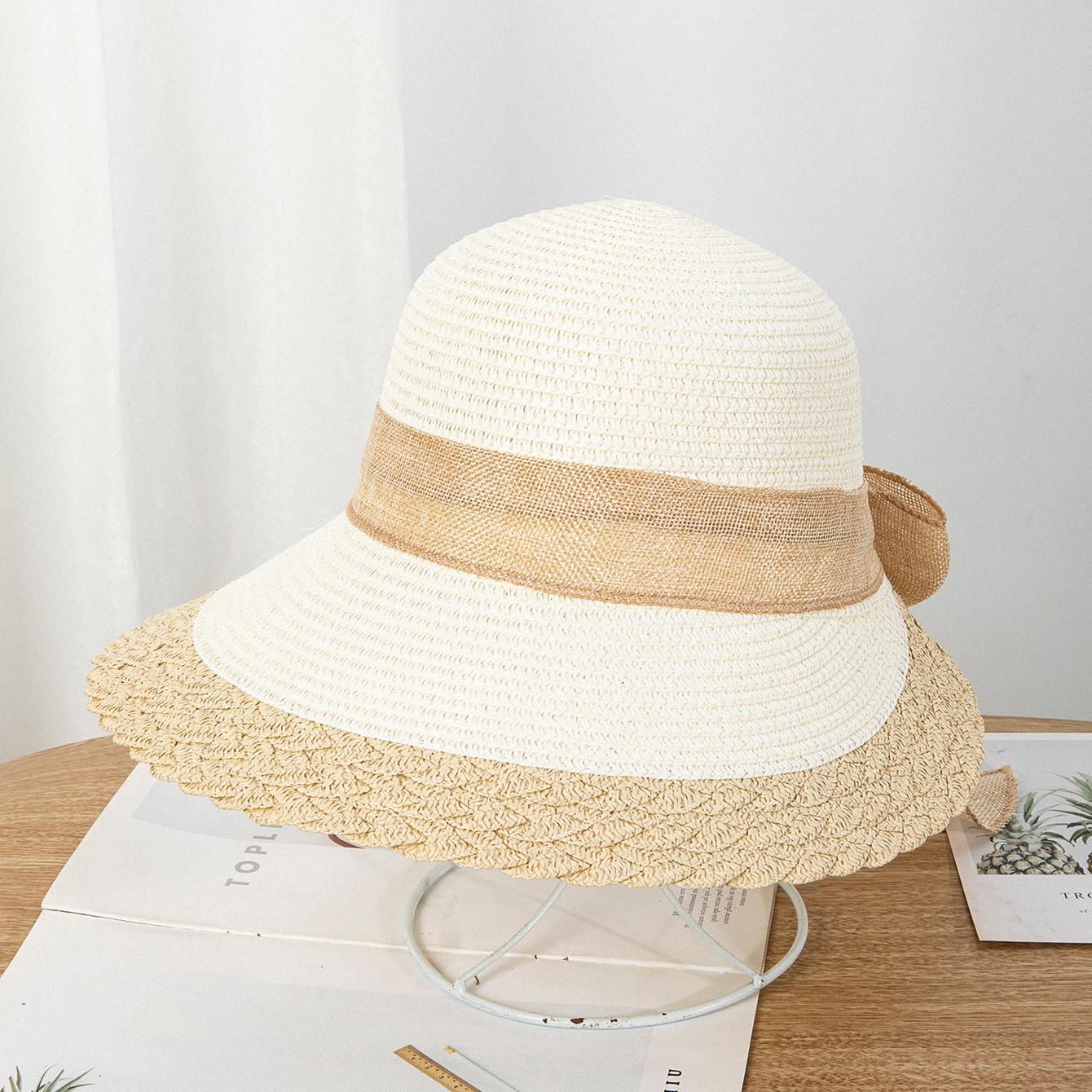 

New summer and spring women s styles - Beach style - Wide-brimmed hat - - Casual vacation foldable straw hat - Sun hat білий
