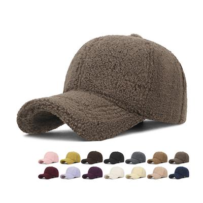 Autumn Winter Lamb Plush Thick Solid Color Baseball Cap Women Outdoor Hard Top Warm Cold Proof Hat